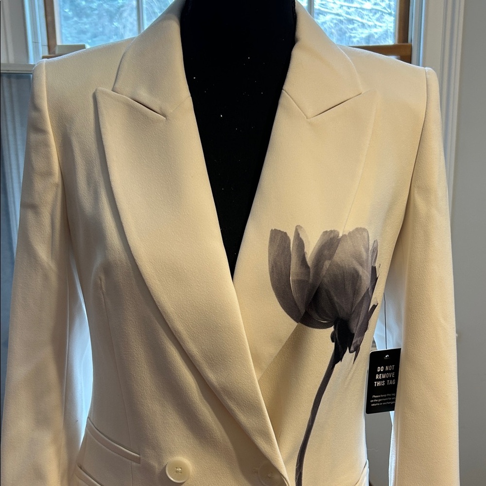 Express Cream Blazer with Artistic Abstract Grey Floral Design